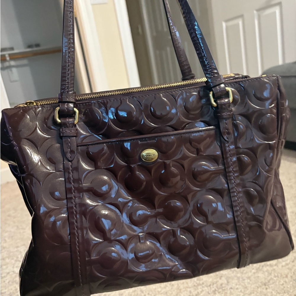 Coach Glossy Purple Patent Leather Shoulder Bag